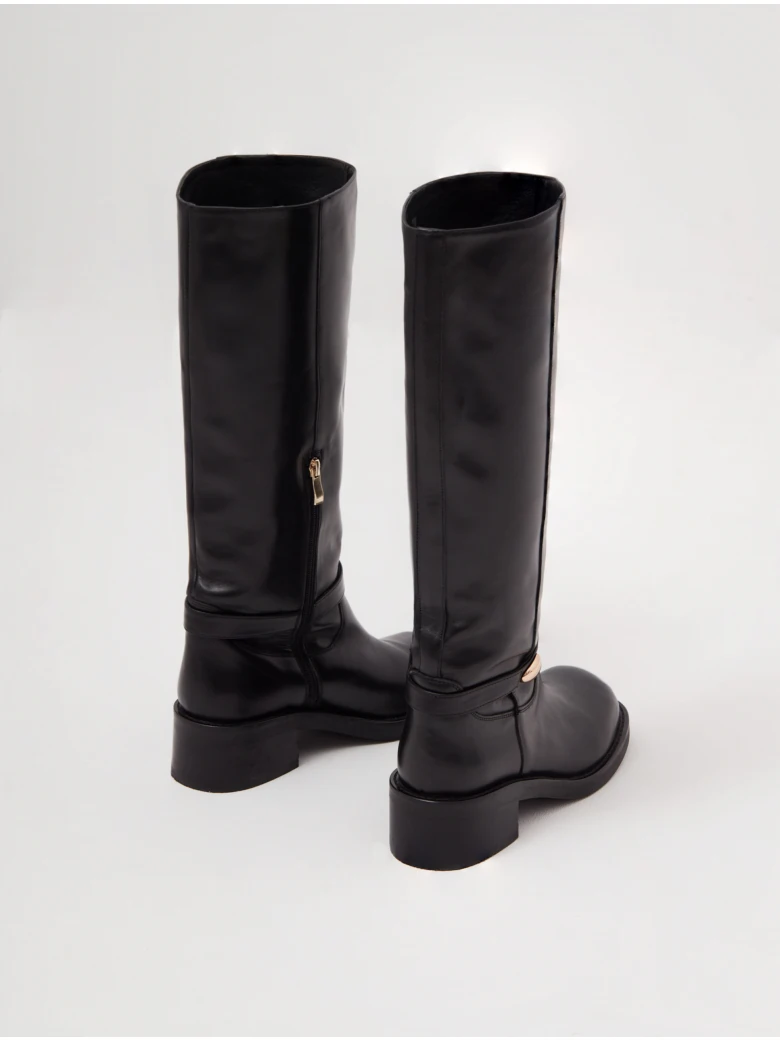 Skórzane czarne kozaki biker boots