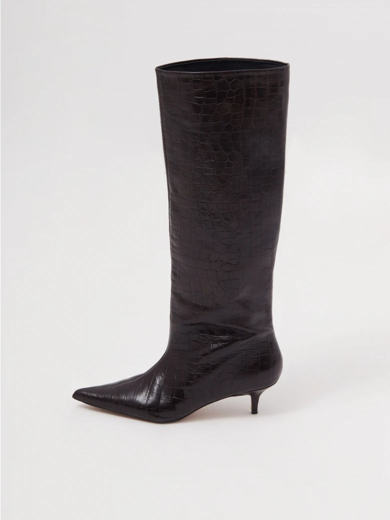 Chocolate boots with crocodile leather texture