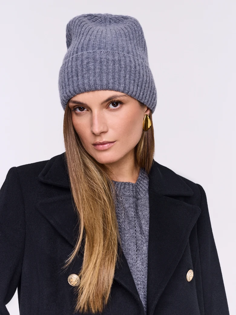 Striped gray merino hat with cashmere blend