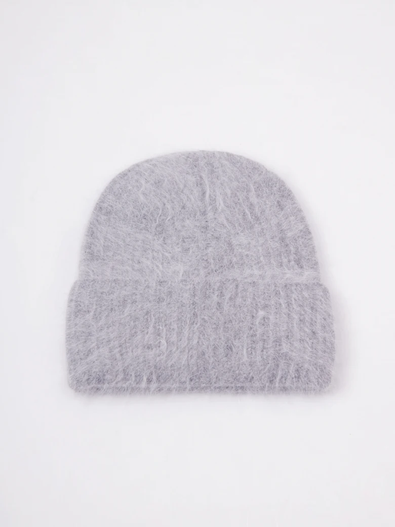 Classic gray beanie with angora ribbing