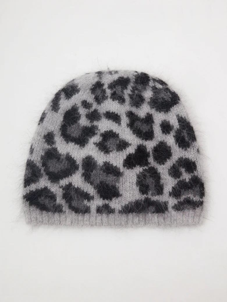 Animal print angora hat
