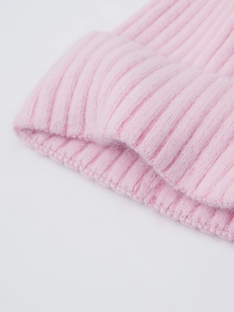 Powder pink hat with angora knit cuff