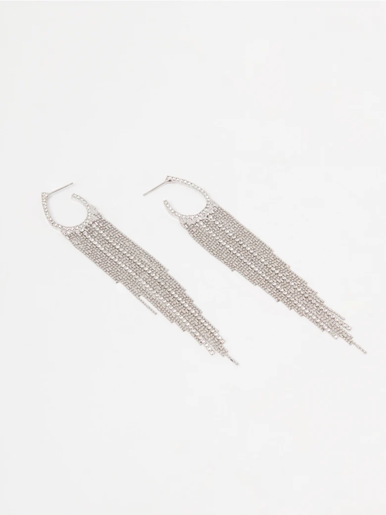 Silver-colored earrings with glass beads