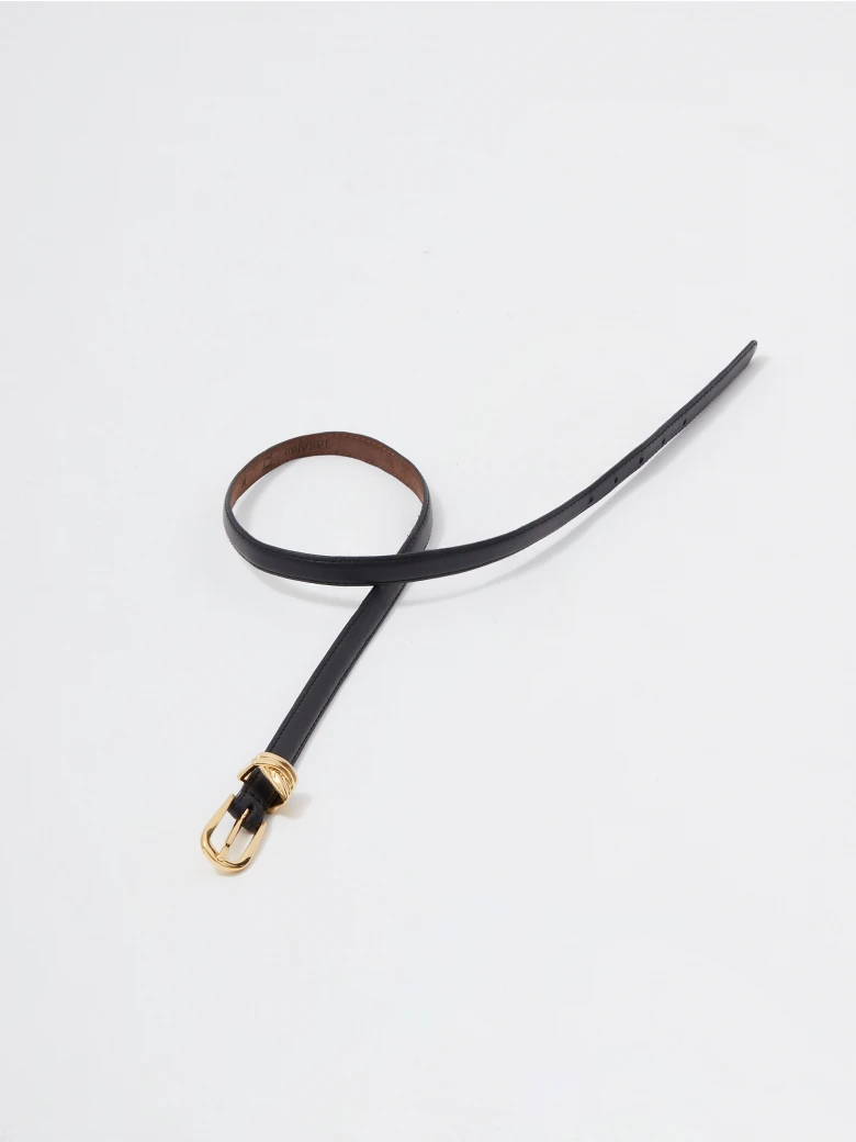 Black leather bombato belt