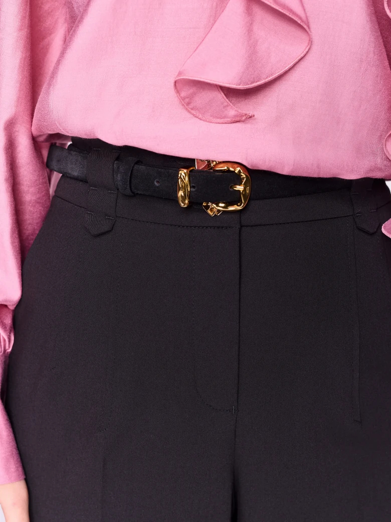 Black bombato belt with decorative buckle