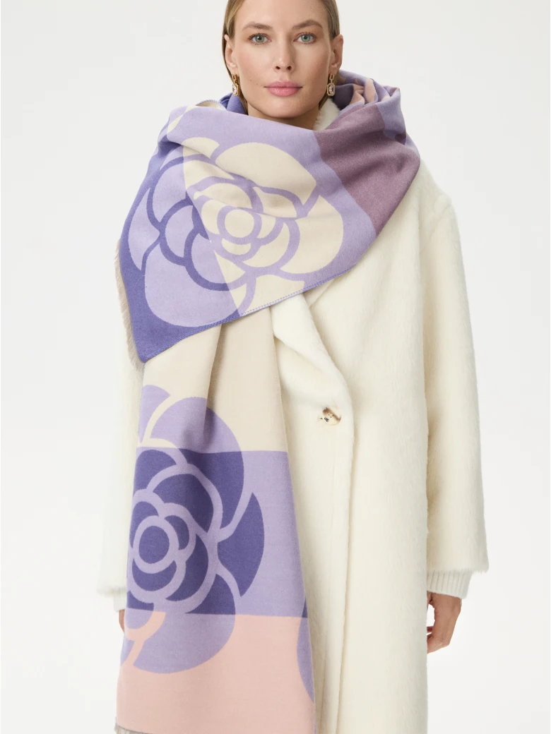 Large purple scarf with floral motif