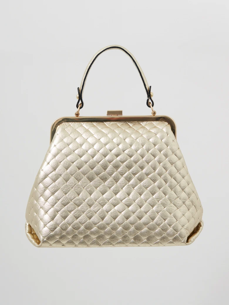 Gold quilted genuine leather handbag