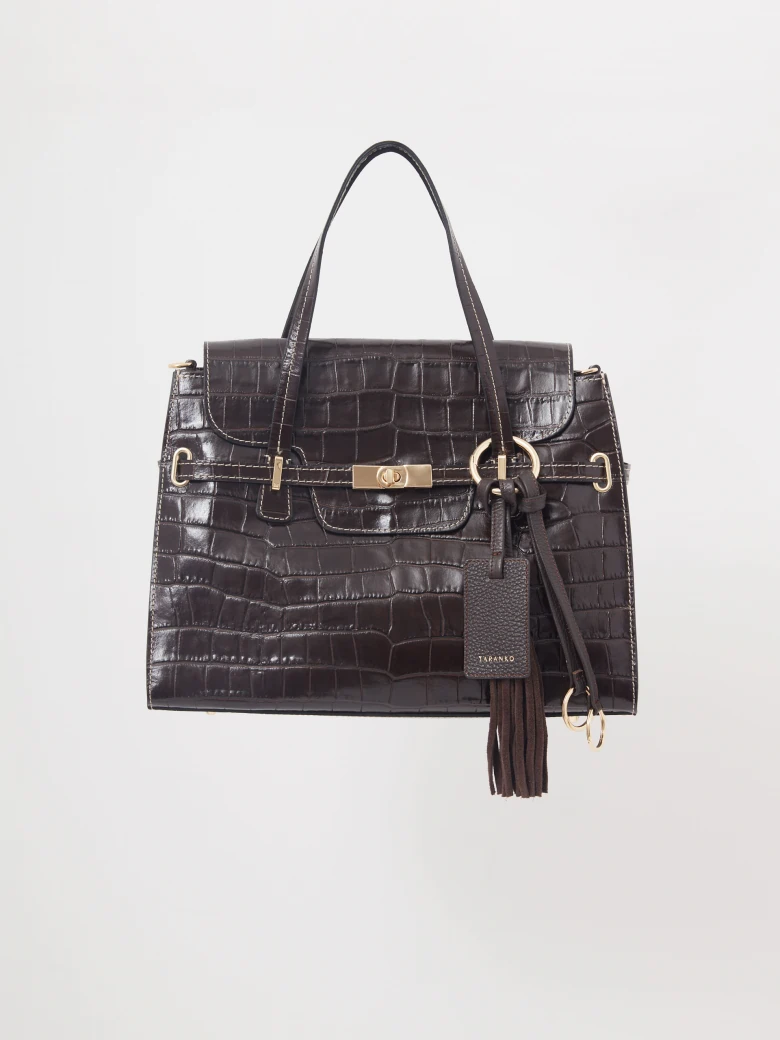 Chocolate leather bag with animal print