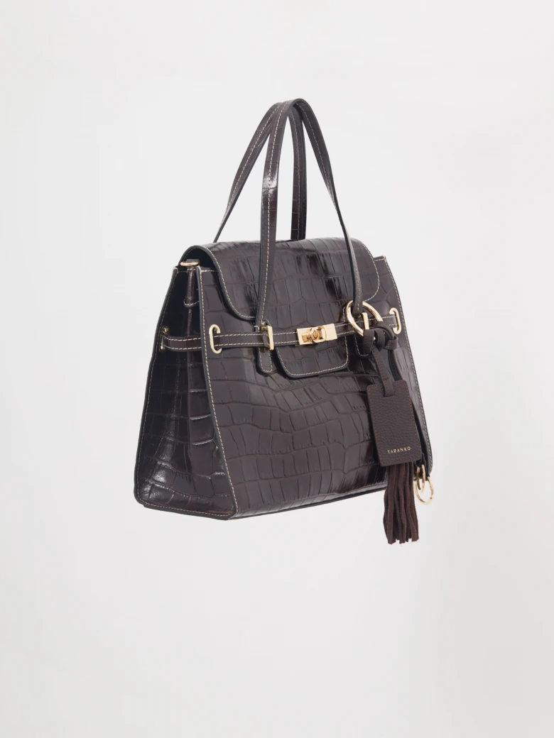 Chocolate leather bag with animal print