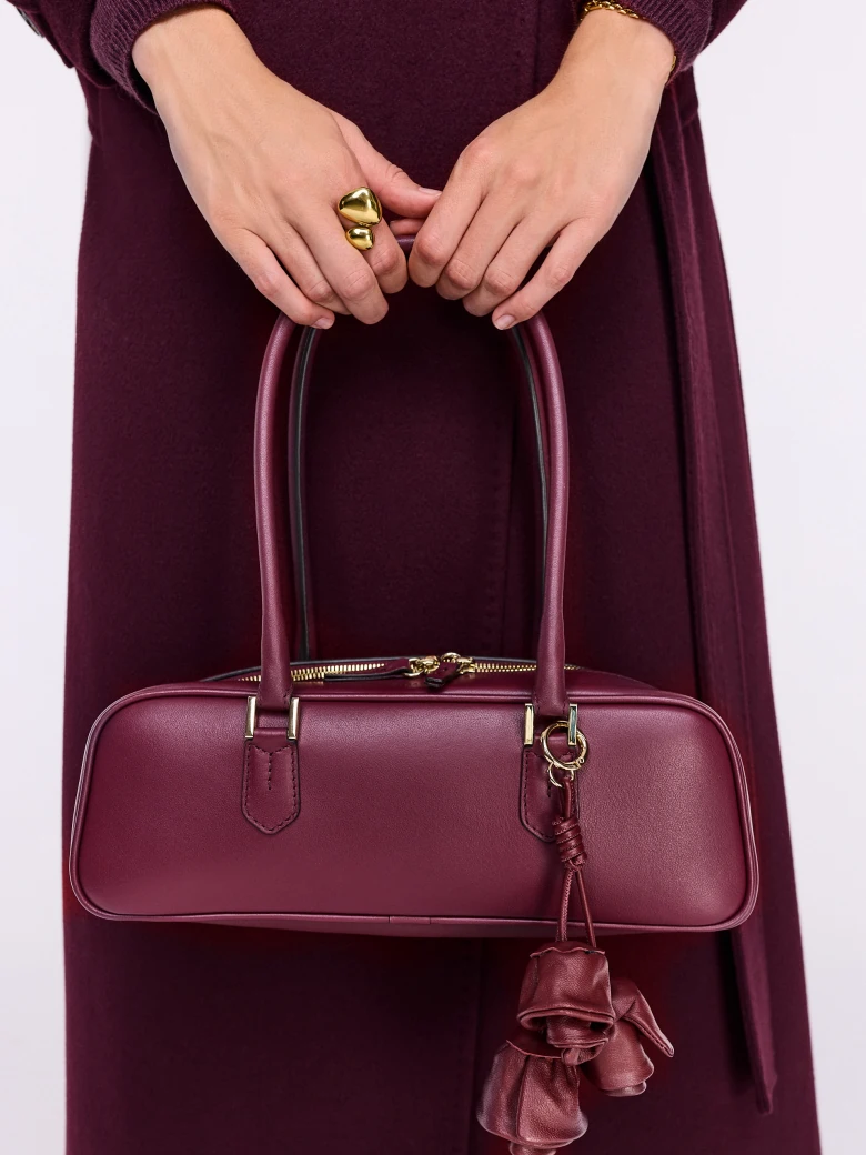 Burgundy leather baguette bag