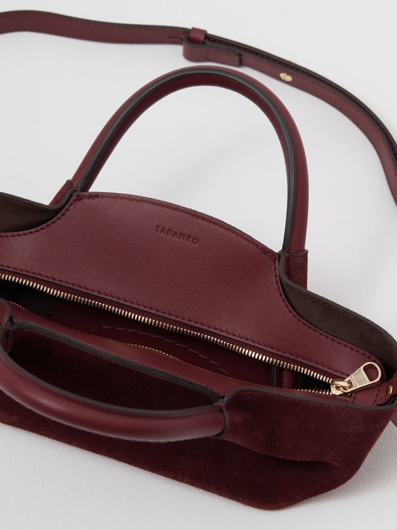 Suede handbag in burgundy