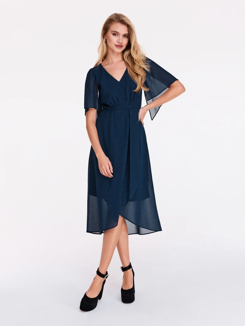 Brocade dress in navy blue color