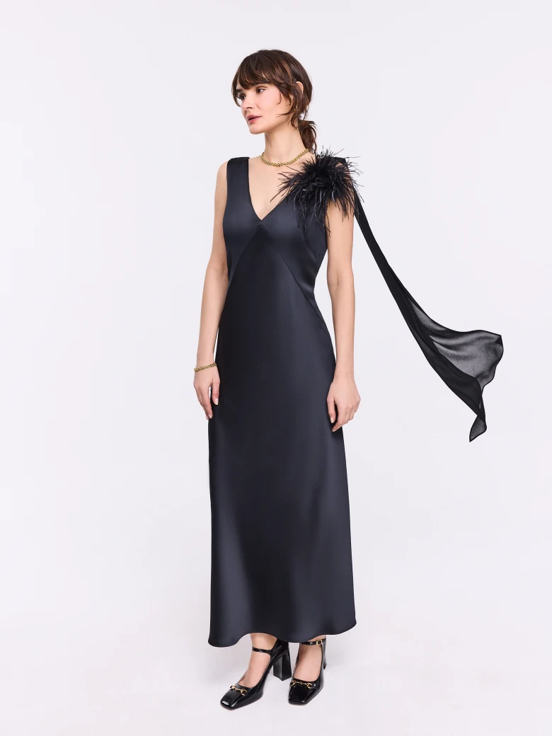 Satin black maxi dress