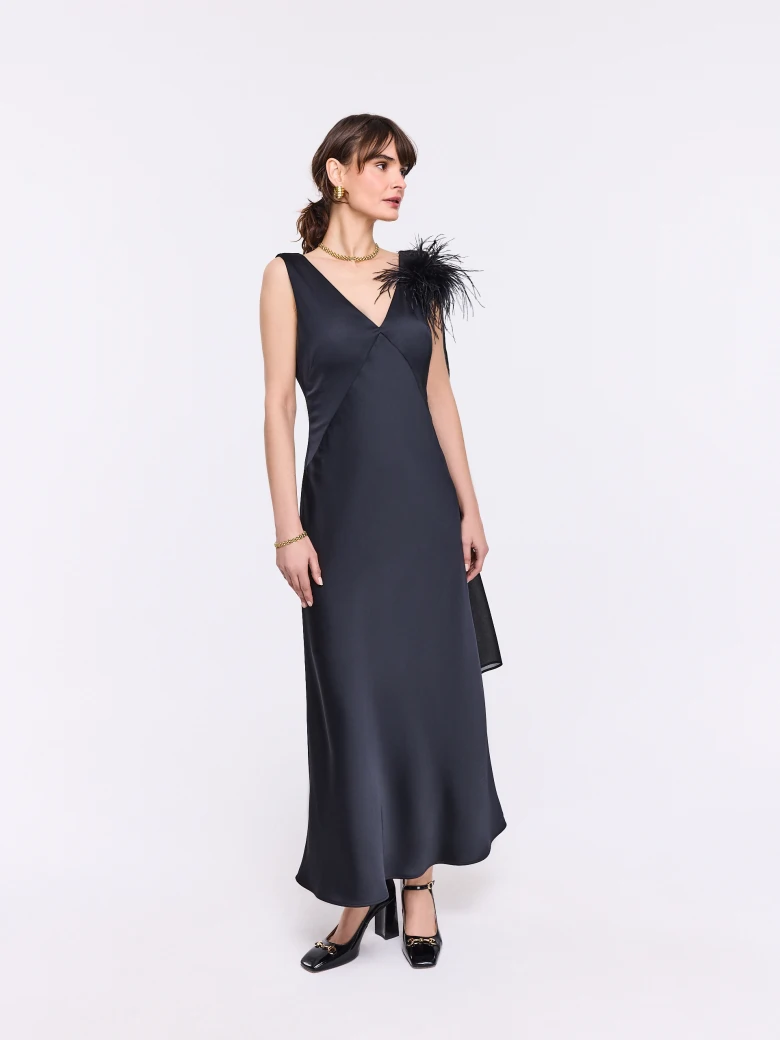 Satin black maxi dress