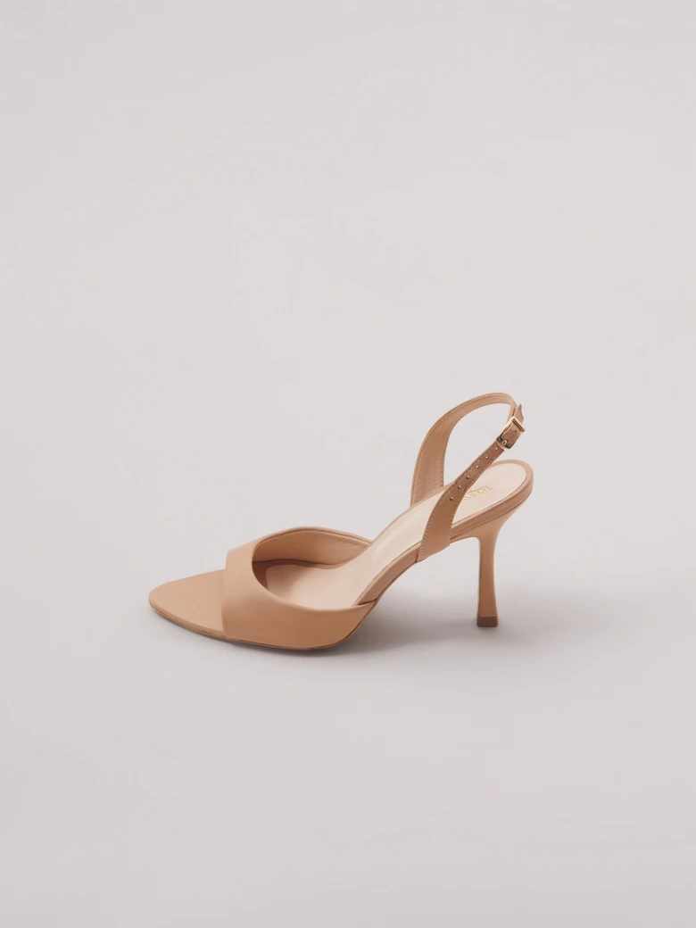 Beige open-heel pumps