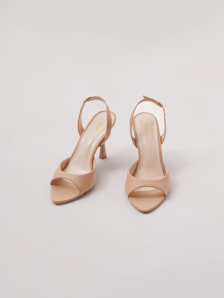 Beige open-heel pumps