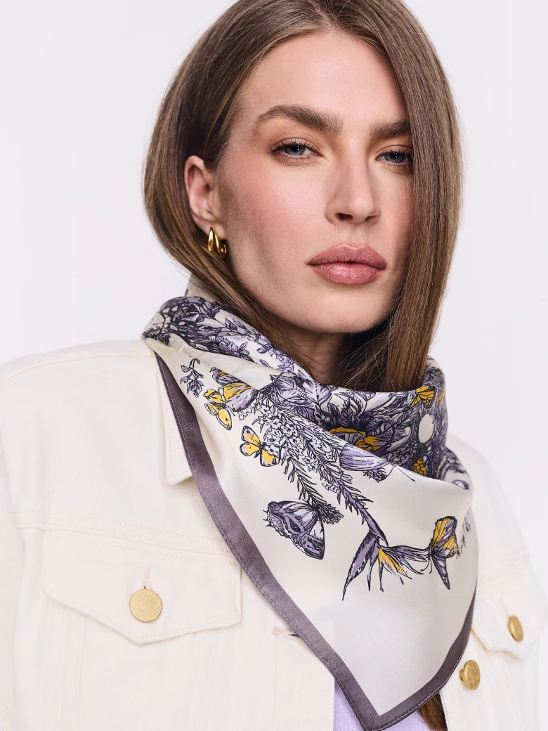 Silk scarf with purple butterflies