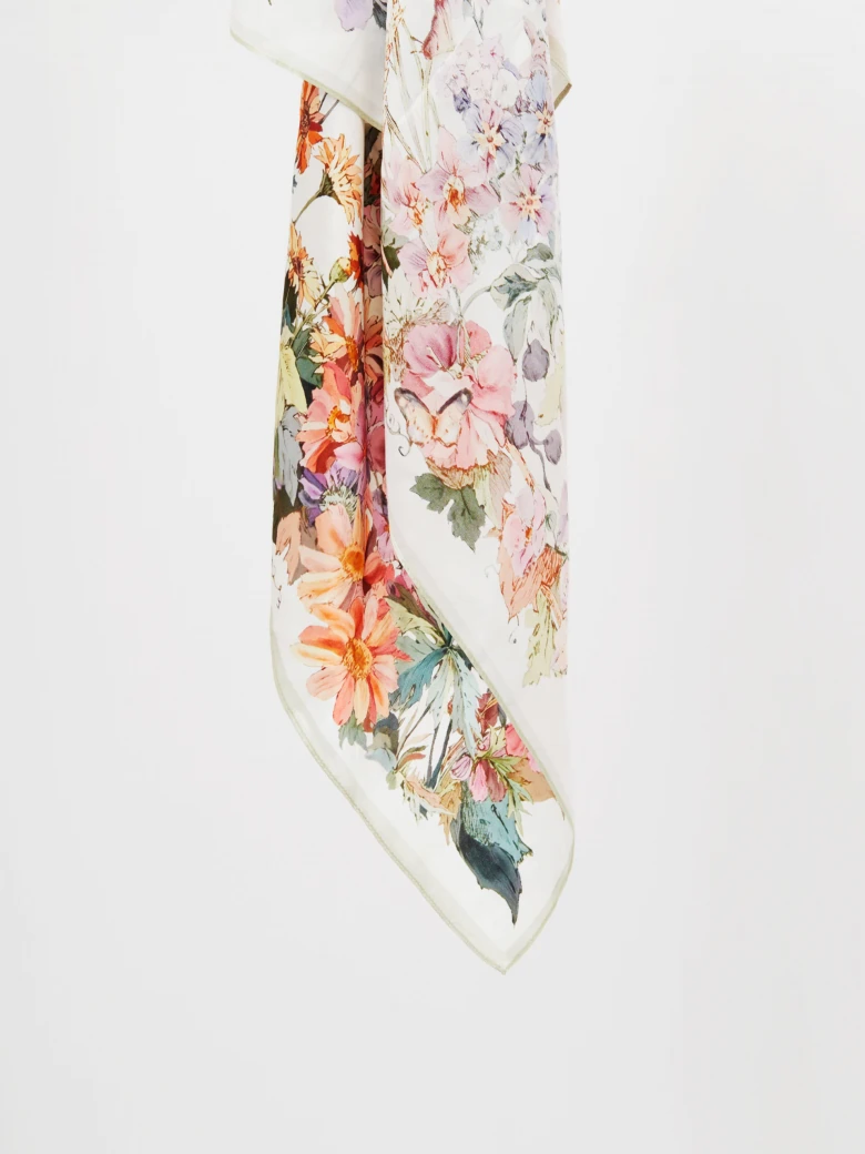 Light silk scarf with colorful flowers