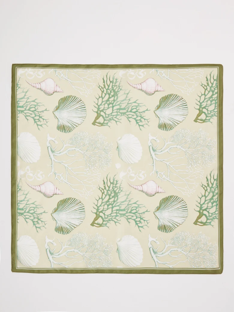 Silk scarf with a shell and coral pattern