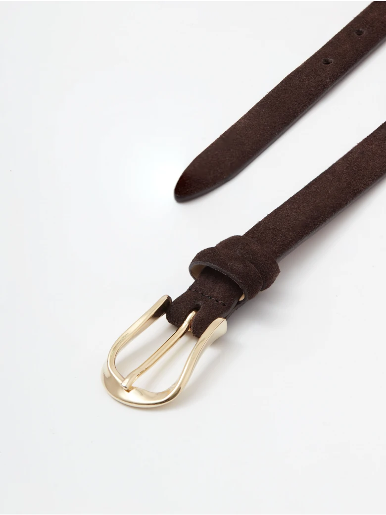 Dark brown bombato leather belt