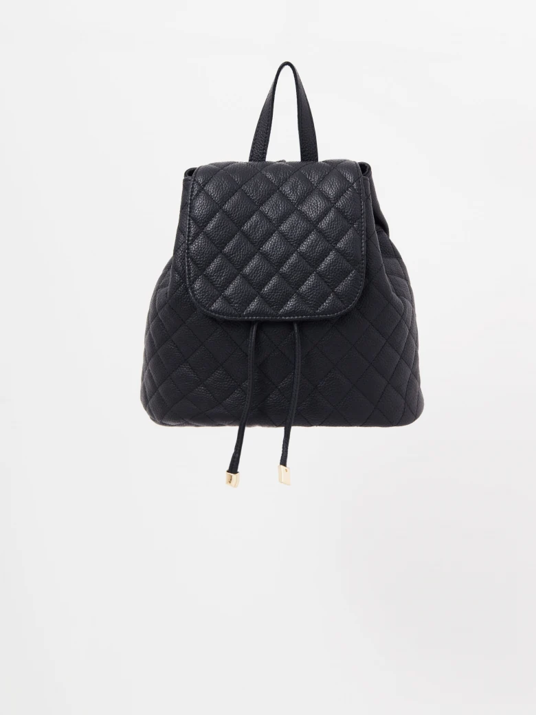 Black quilted leather backpack