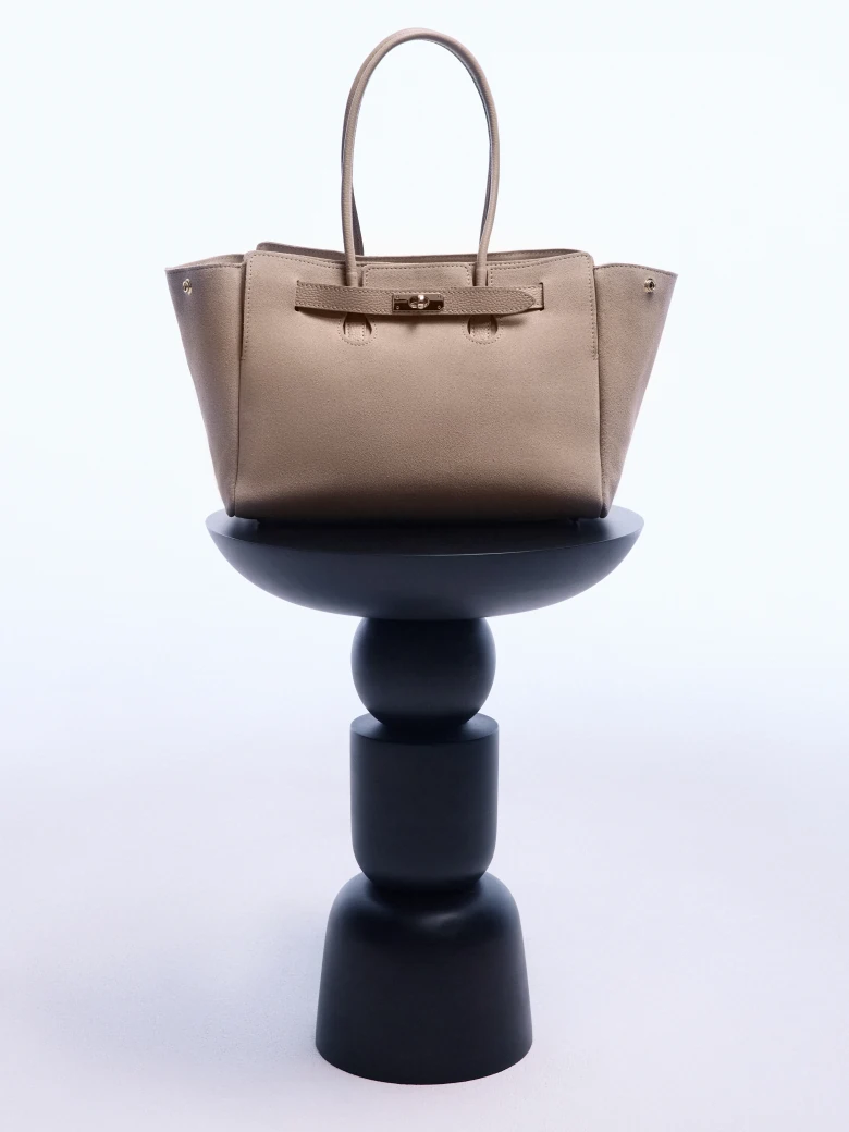 Beige leather handbag