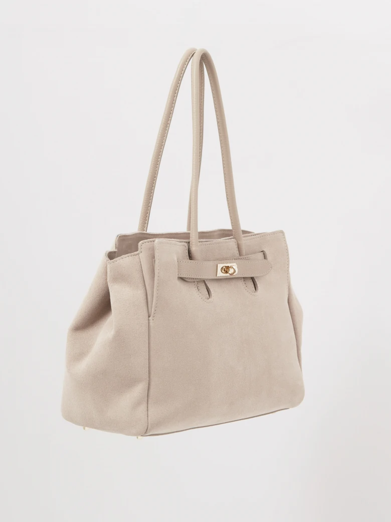 Beige leather handbag