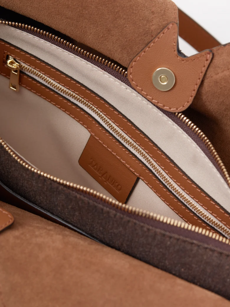 Large suede bag with braided trim