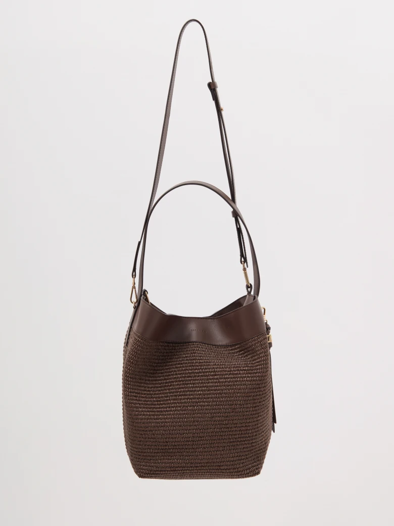 Chocolate-colored leather bucket bag