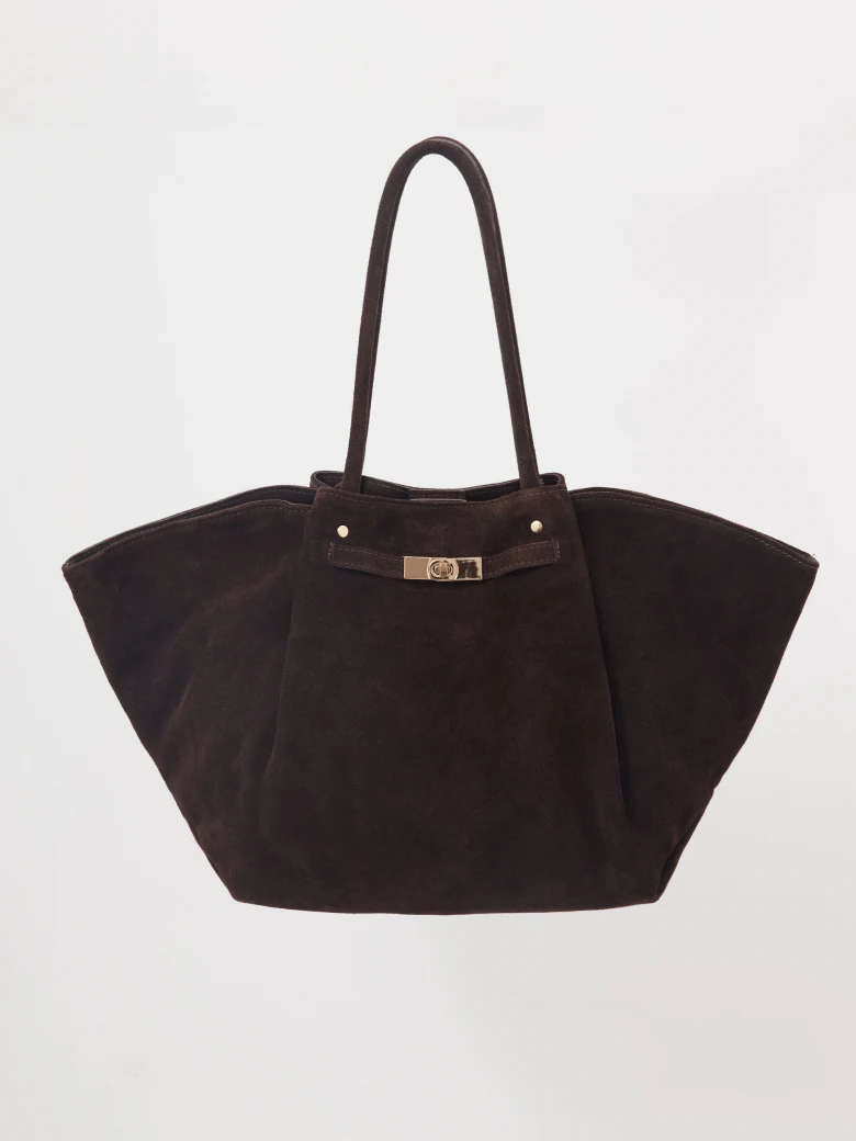 Leather chocolate shopper bag