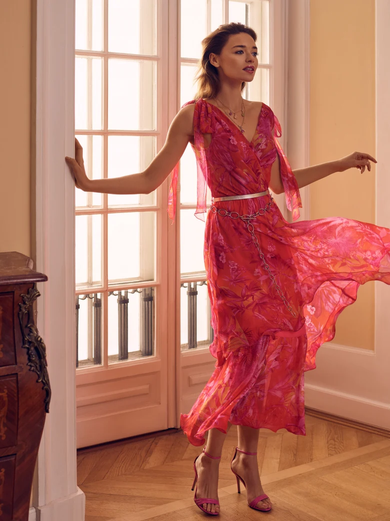 SILK DRESS WITH RUFFLES