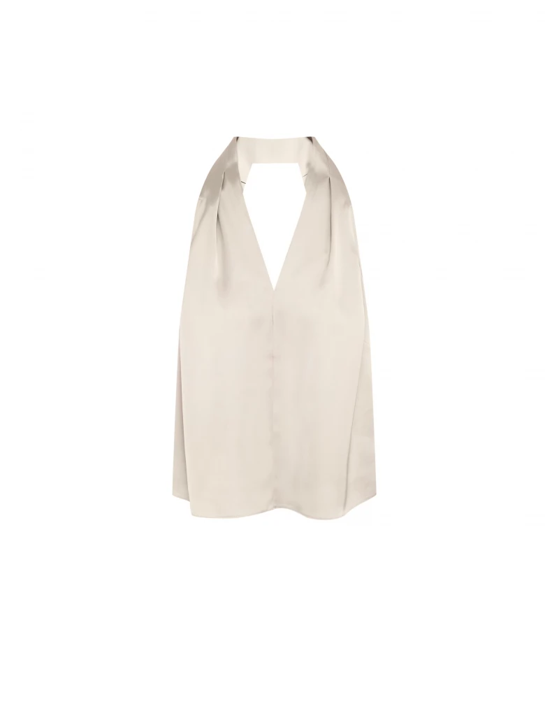 A satin blouse in a powder pink shade