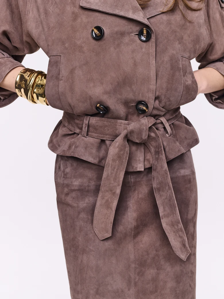 Brown suede double-breasted jacket
