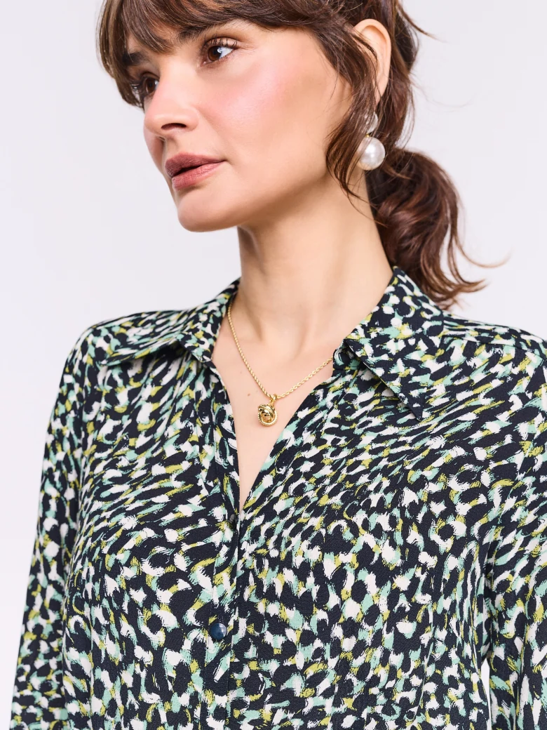 Viscose midi dress with collar pattern