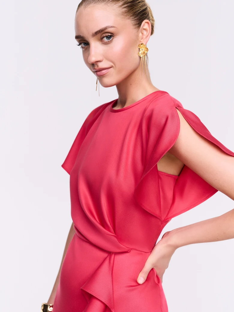 Coral Draped Midi Dress