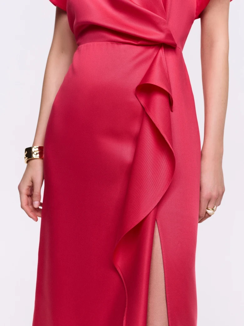 Coral Draped Midi Dress