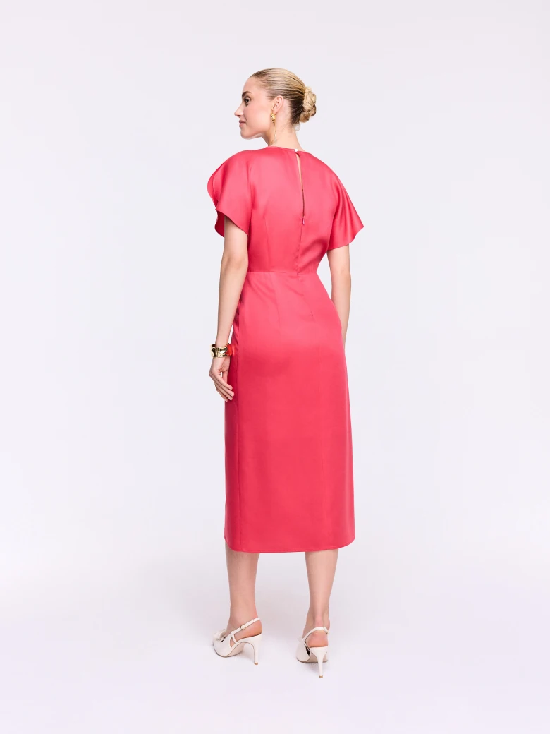 Coral Draped Midi Dress