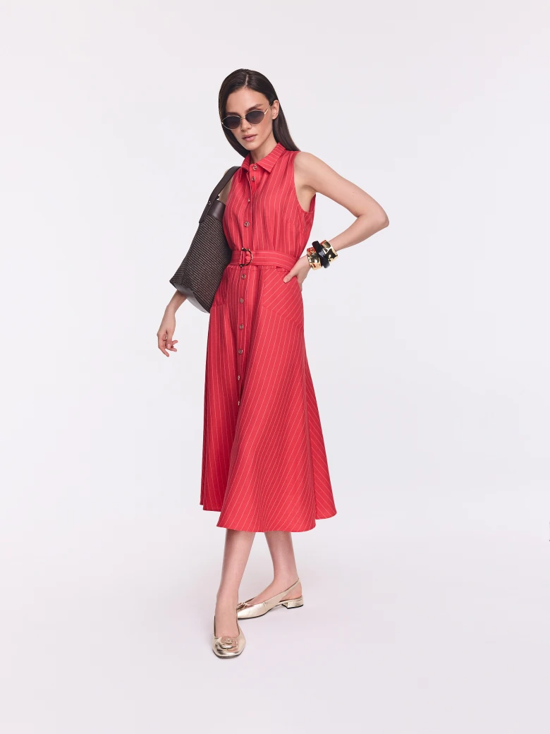 Red striped viscose shirt dress