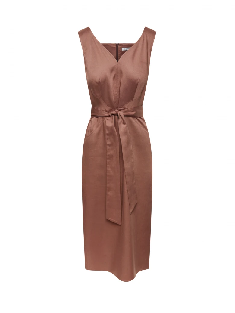 Brown midi dress made of lyocell and linen