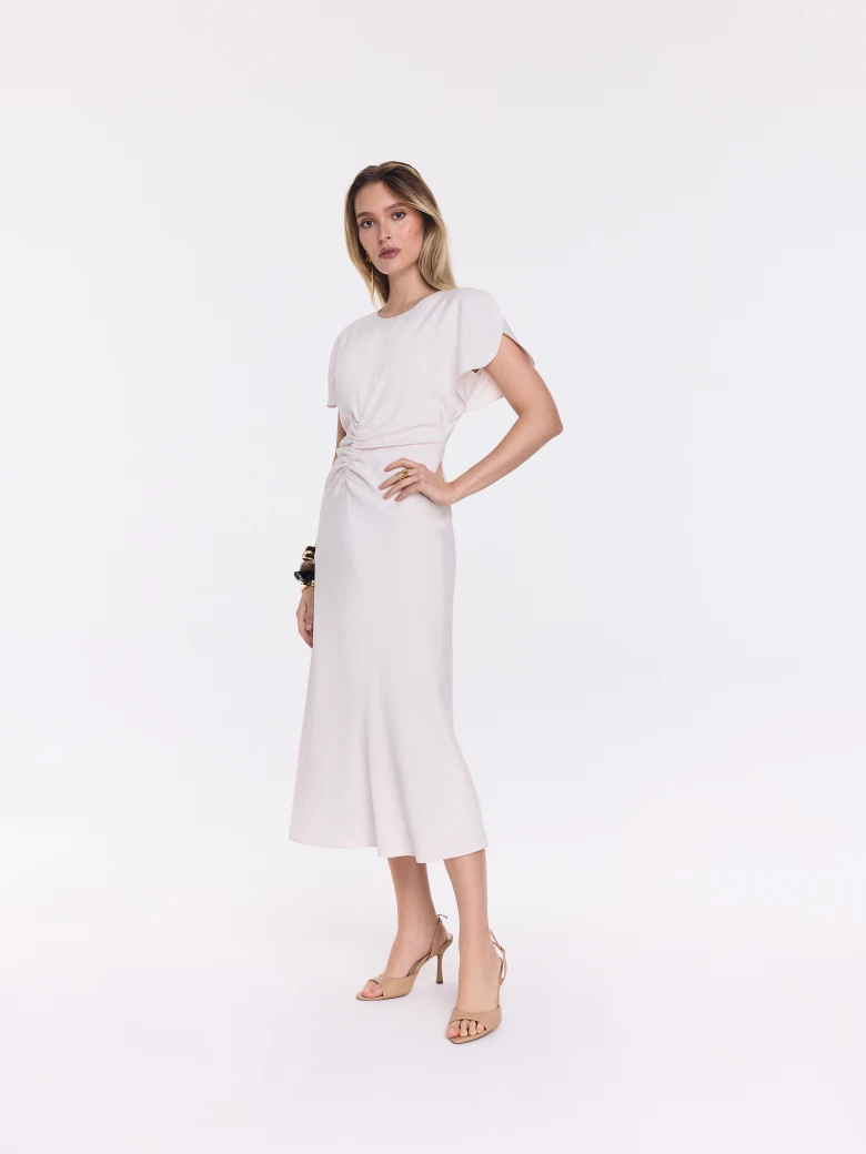 White midi dress with puff sleeves