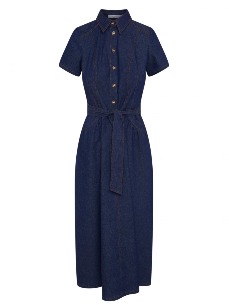Denim dress with short sleeves