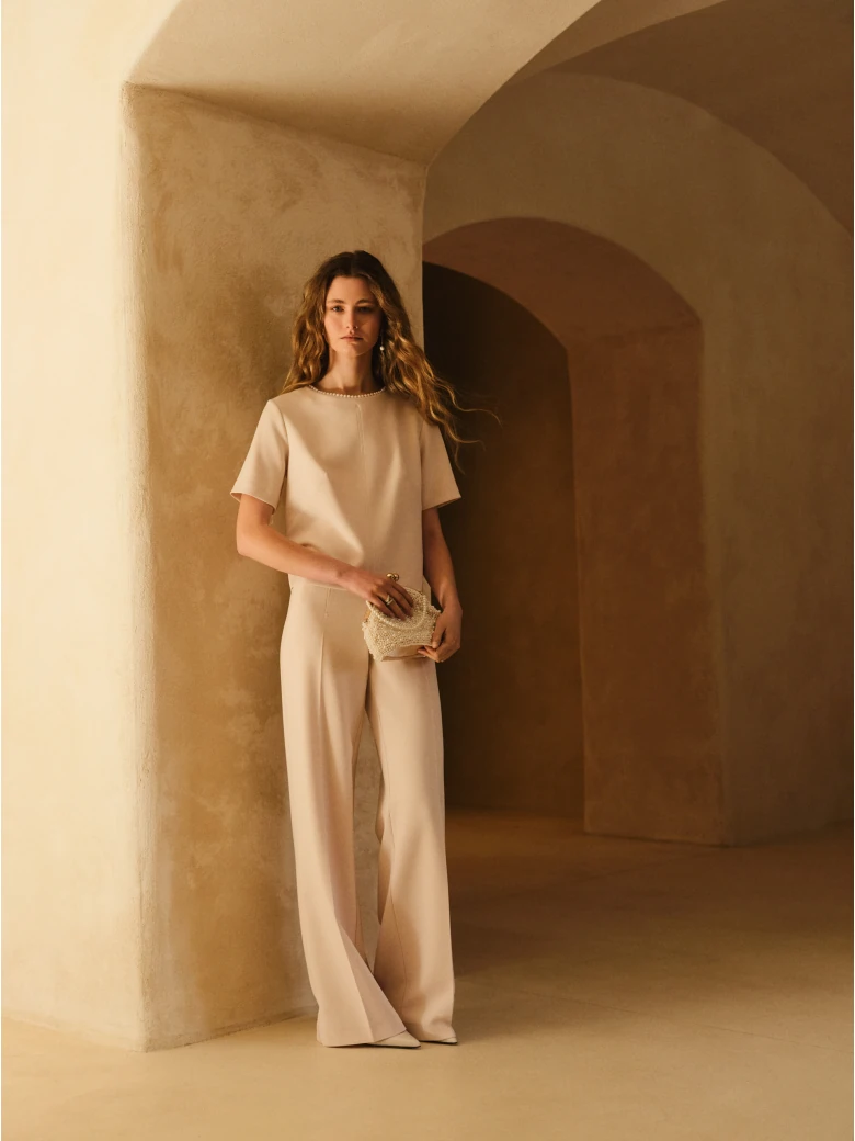 Beige wide-leg pants