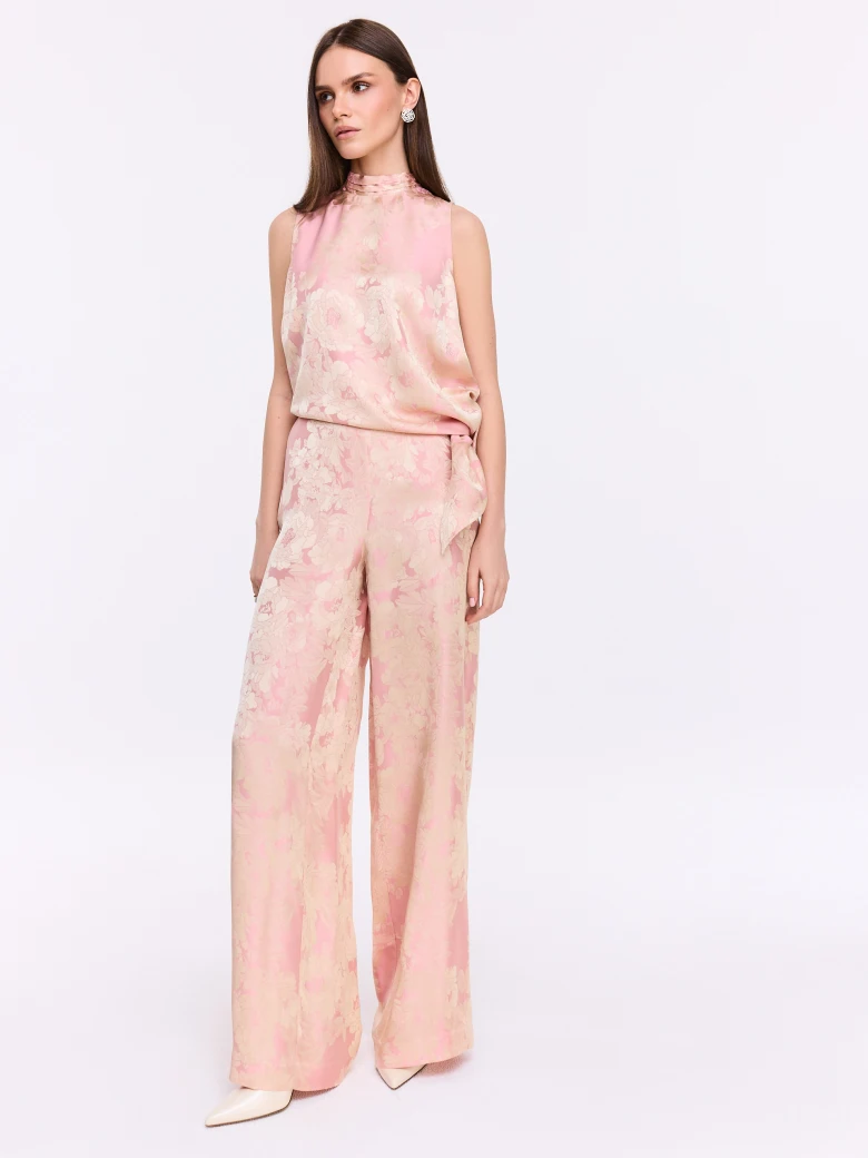 Elegant satin pants with floral print
