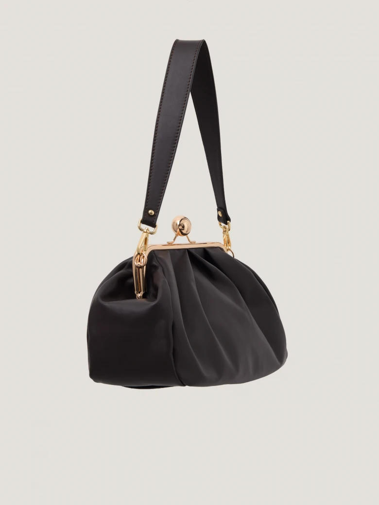 A dark chocolate-coloured leather handbag