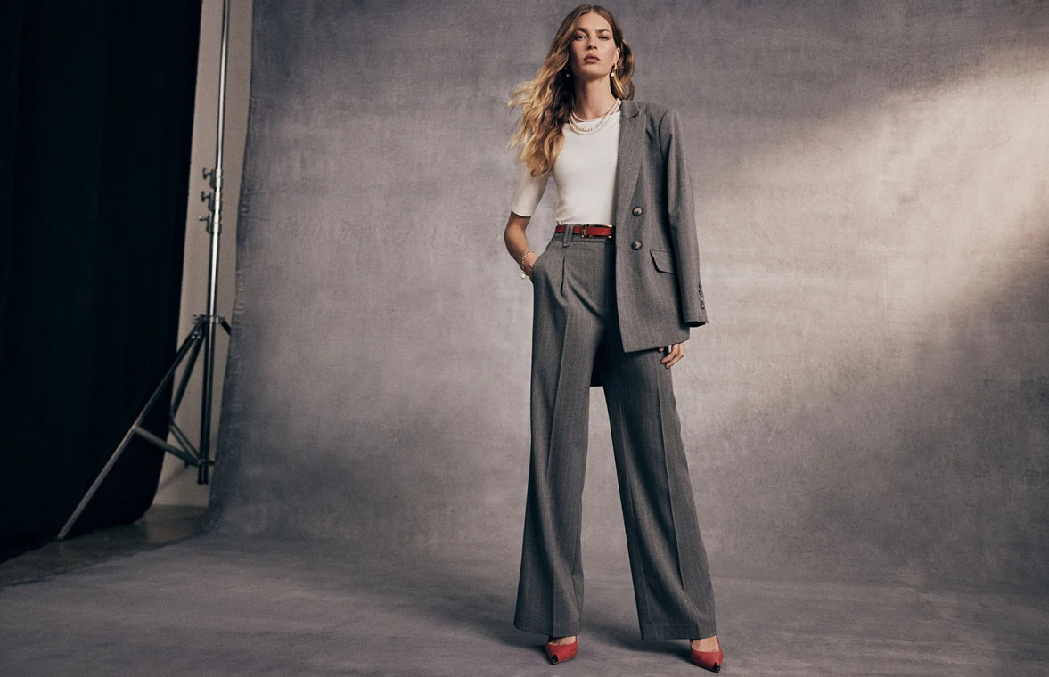 Grey suit pants with flared legs