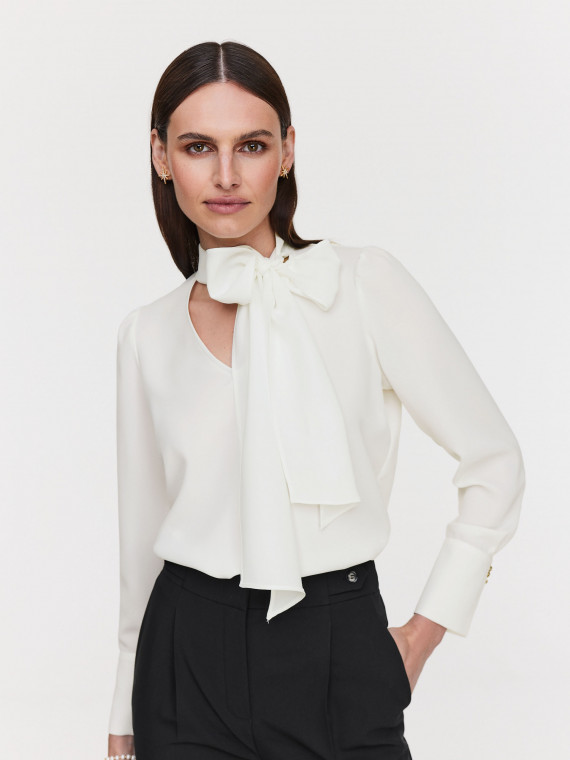 Cream blouse with neck ties