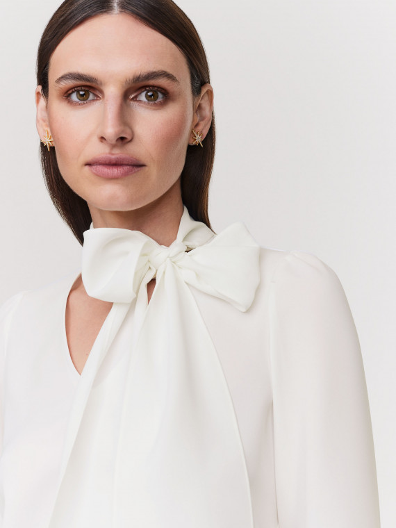 Cream blouse with neck ties