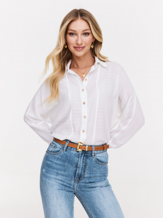 White shirt with gold buttons