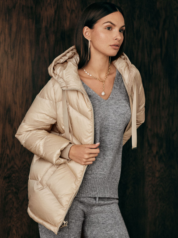 Beige down jacket with hood