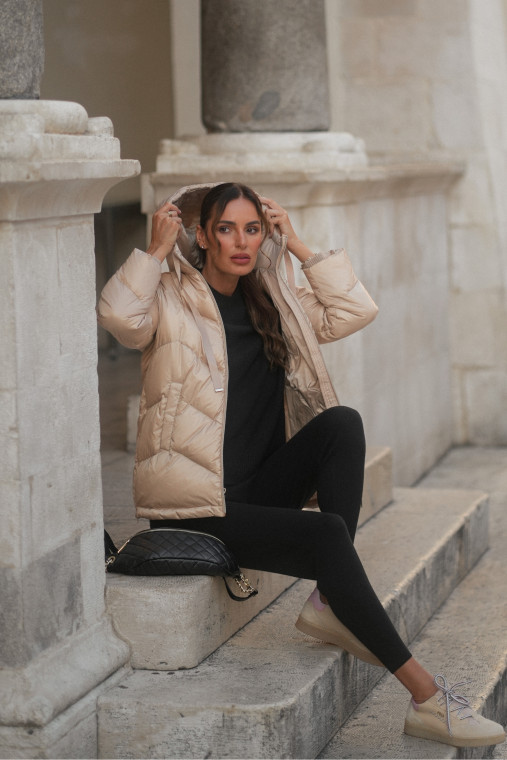 Beige down jacket with hood